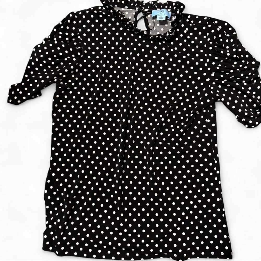 CeCe Black and White Polka Dot Top